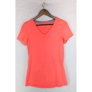 Nike Pro Shirt Womens Neon Orange V Neck Athleisure Activewear‎ Golf Gym M
